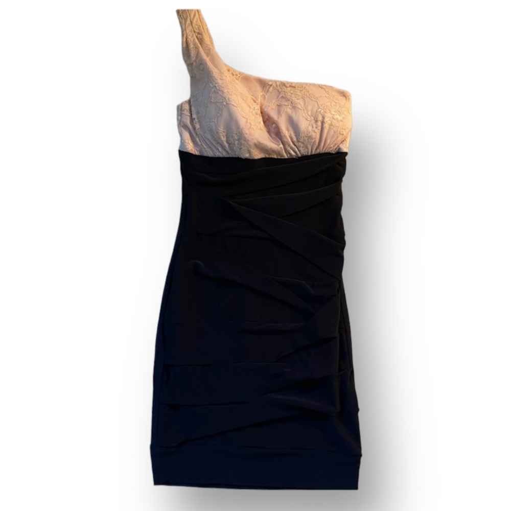 Rose Lace and Black One Shoulder dress